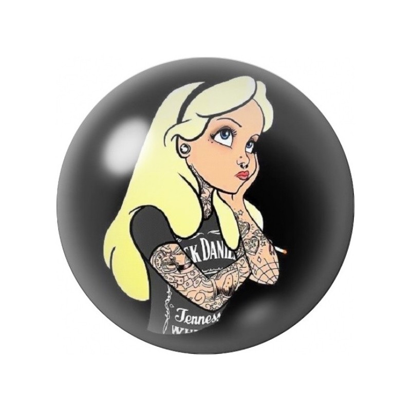 Cabochon en Verre Illustré Alice Rebelle Tatouée 12 à 25mm