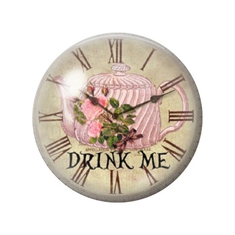 Cabochon en Verre Illustré Gâteau Drink Me et Horloge 12 à 25mm