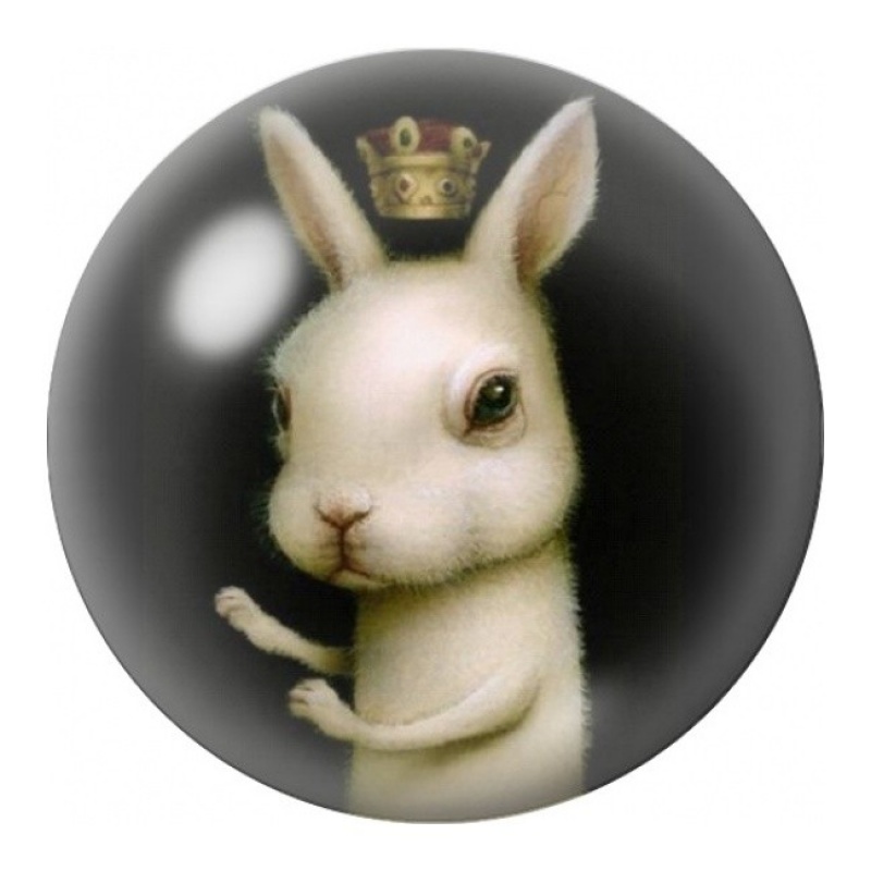 Cabochon en Verre Illustré Lapin Blanc Couronné 12 à 25mm