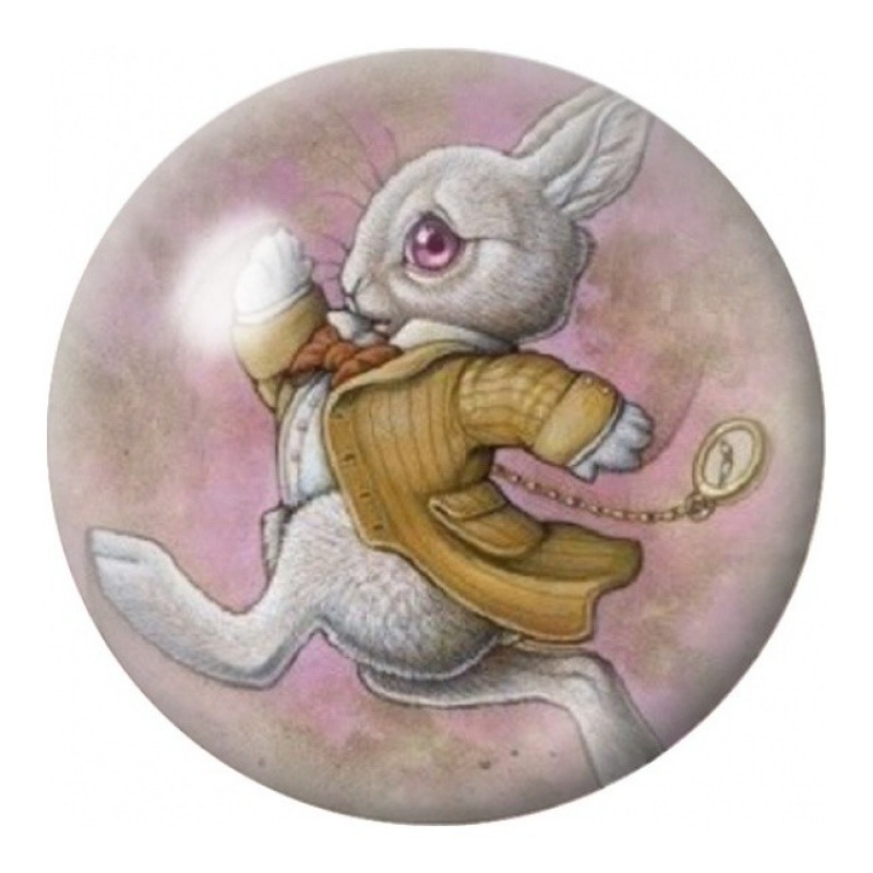 Cabochon en Verre Illustré Lapin Blanc à l'Écharpe Dorée 12 à 25mm