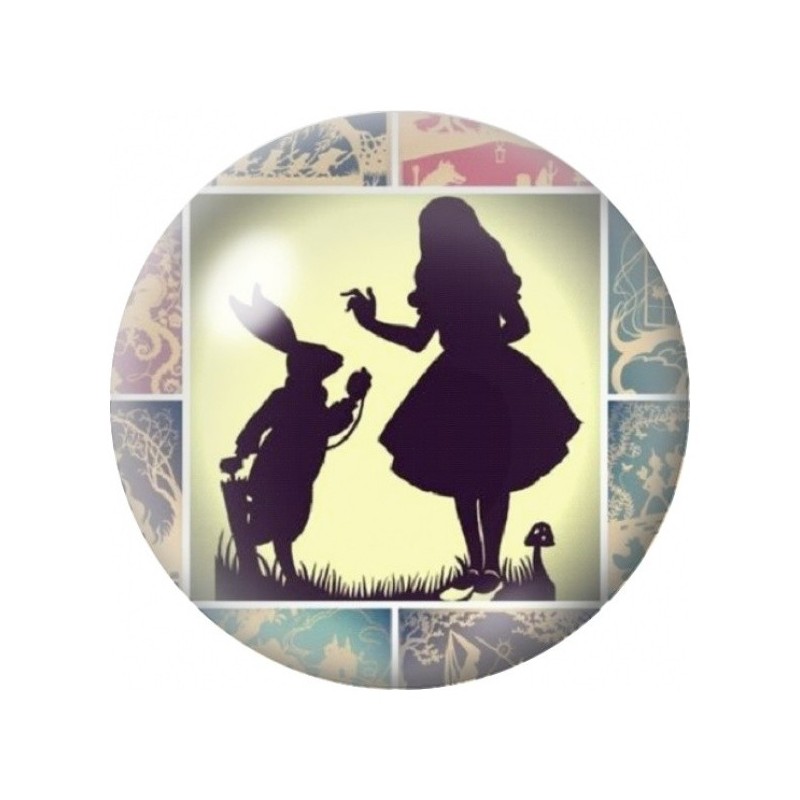 Cabochon en Verre Illustré Alice et le Lapin en Silhouette 12 à 25mm