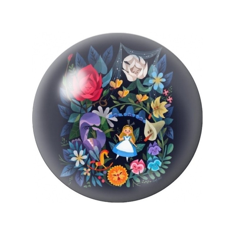 Cabochon en Verre Illustré Alice au Jardin Fleuri 12 à 25mm