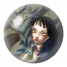 Cabochon en Verre Illustré Alice Gothique et Chat du Cheshire 12 à 25mm pour la Création de Bijoux Fantaisie - DIY