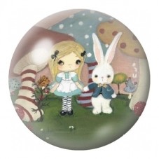Cabochon en Verre Illustré Alice et le Lapin Kawaii 12 à 25mm pour la Création de Bijoux Fantaisie - DIY