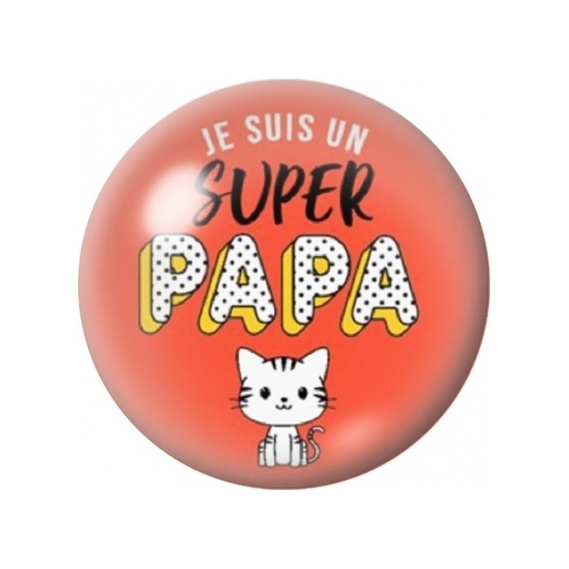 Cabochon en Verre Illustré Super Papa et Petit Chat 12 à 25mm