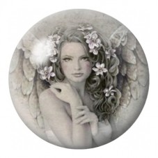 Cabochon en Verre Illustré Ange aux Fleurs Blanches 12 à 25mm pour la Création de Bijoux Fantaisie - DIY