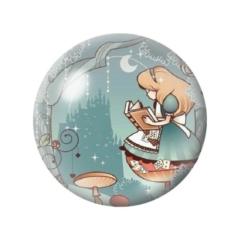 Cabochon en Verre Illustré Alice Lisant sous la Lune 12 à 25mm