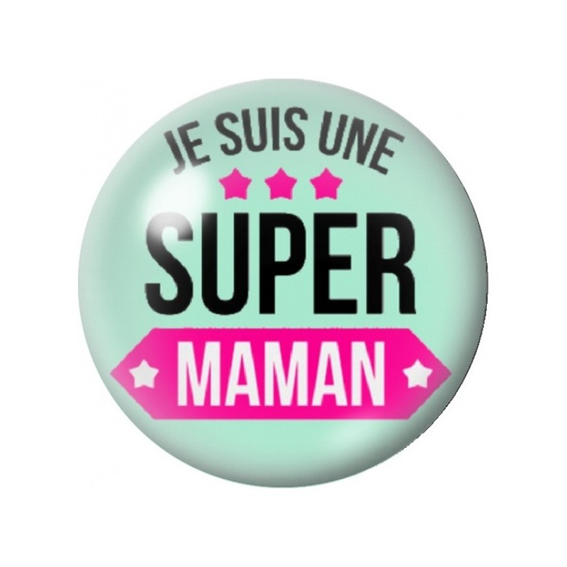 Cabochon en Verre Illustré Super Maman Vert Menthe 12 à 25mm