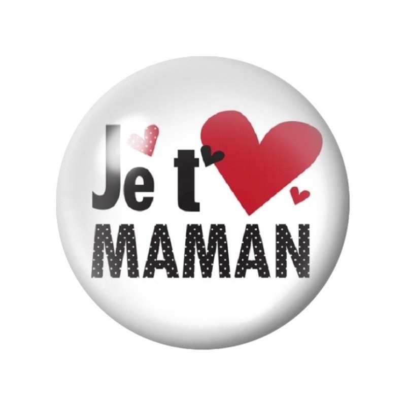 Cabochon en Verre Illustré Je t'Aime Maman au Grand Cœur 12 à 25mm
