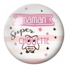 Cabochon en Verre Illustré Maman Super Chouette Rayée 12 à 25mm pour la Création de Bijoux Fantaisie - DIY