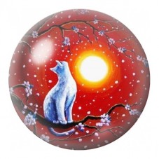 Cabochon en Verre Illustré Chat Blanc sous la Lune Rouge 12 à 25mm pour la Création de Bijoux Fantaisie - DIY