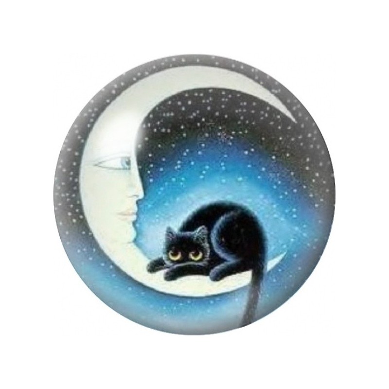 Cabochon en Verre Illustré Chat Endormi sur Croissant de Lune 12 à 25mm
