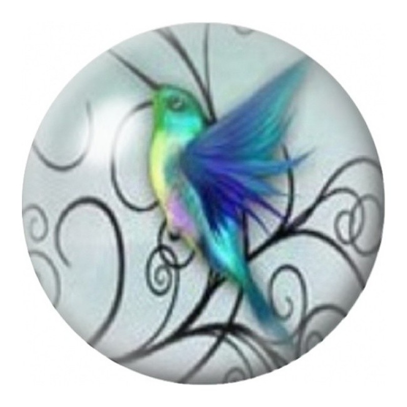 Cabochon en Verre Illustré Colibri Bleu et Vert 12 à 25mm