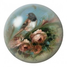 Cabochon en Verre Illustré Oiseau Bleu aux Roses Vintage 12 à 25mm pour la Création de Bijoux Fantaisie - DIY