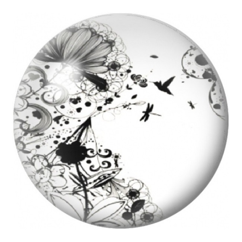 Cabochon en Verre Illustré Petit Colibri Noir et Fleurs 12 à 25mm