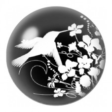 Cabochon en Verre Illustré Colibri Blanc aux Fleurs Noires 12 à 25mm pour la Création de Bijoux Fantaisie - DIY
