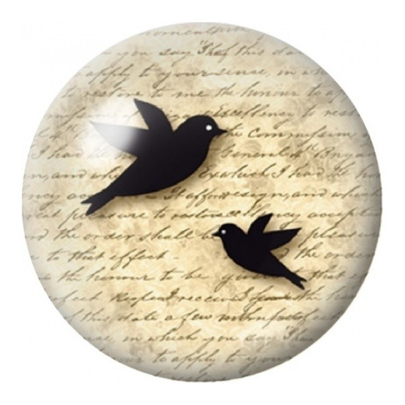 Cabochon en Verre Illustré Oiseaux en Vol sur Écriture 12 à 25mm