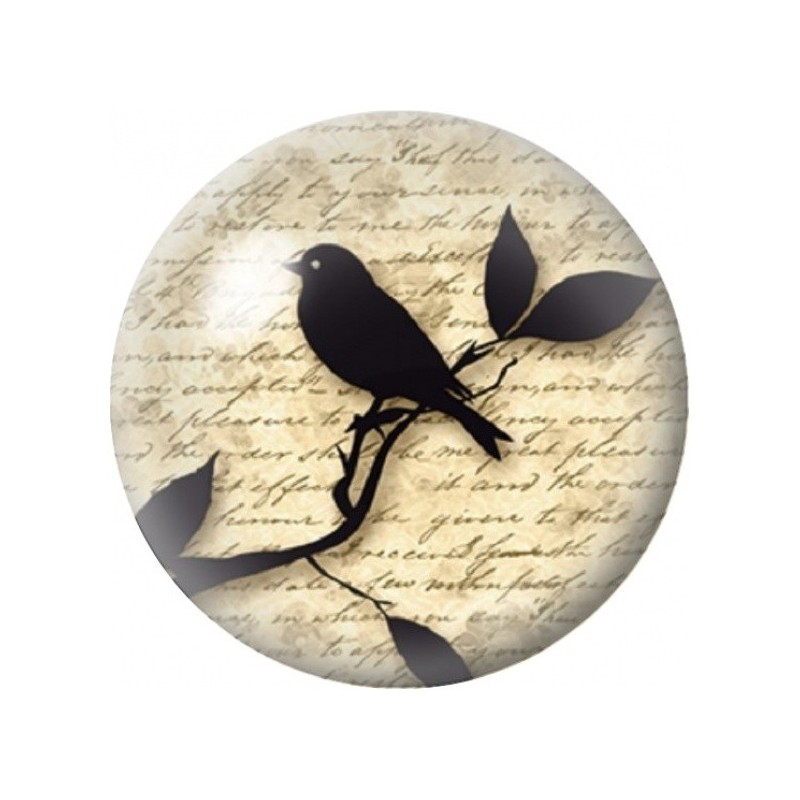 Cabochon en Verre Illustré Oiseau Noir et Papillon Vintage 12 à 25mm