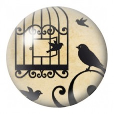 Cabochon en Verre Illustré Cage et Oiseaux en Silhouette 12 à 25mm pour la Création de Bijoux Fantaisie - DIY