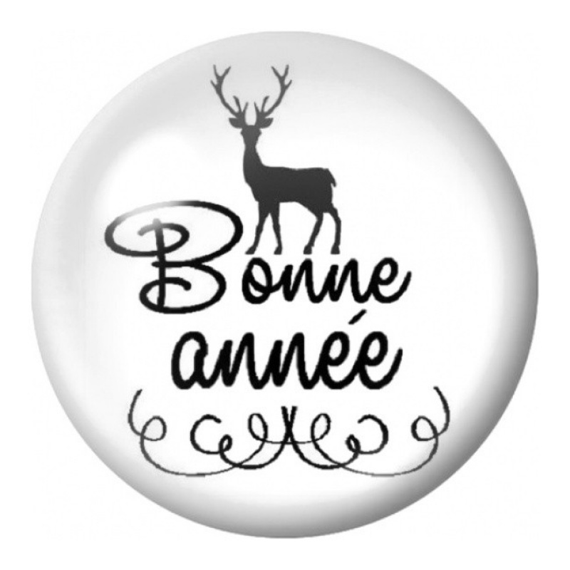 Cabochon en Verre Illustré Bonne Année au Cerf 12 à 25mm