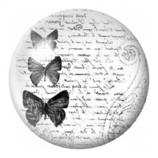 Cabochon en Verre Illustré Papillons sur Écriture Vintage 12 à 25mm pour la Création de Bijoux Fantaisie - DIY