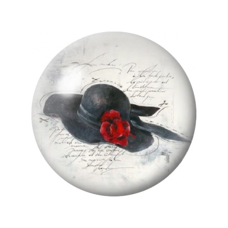 Cabochon en Verre Illustré Chapeau Noir à la Rose Rouge 12 à 25mm