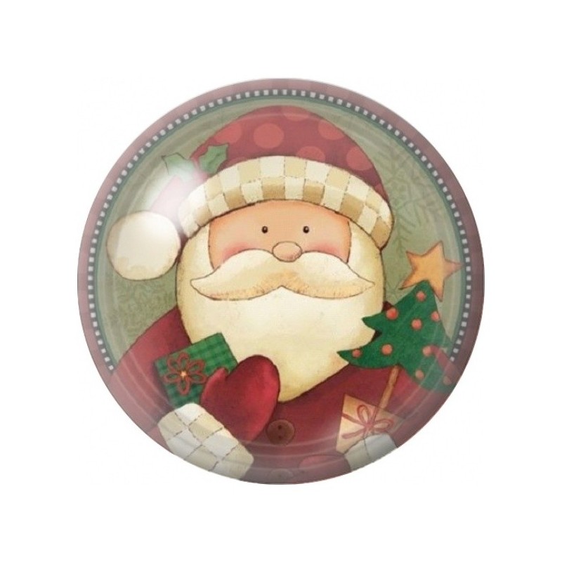 Cabochon en Verre Illustré Père Noël sur Fond Tartan 12 à 25mm