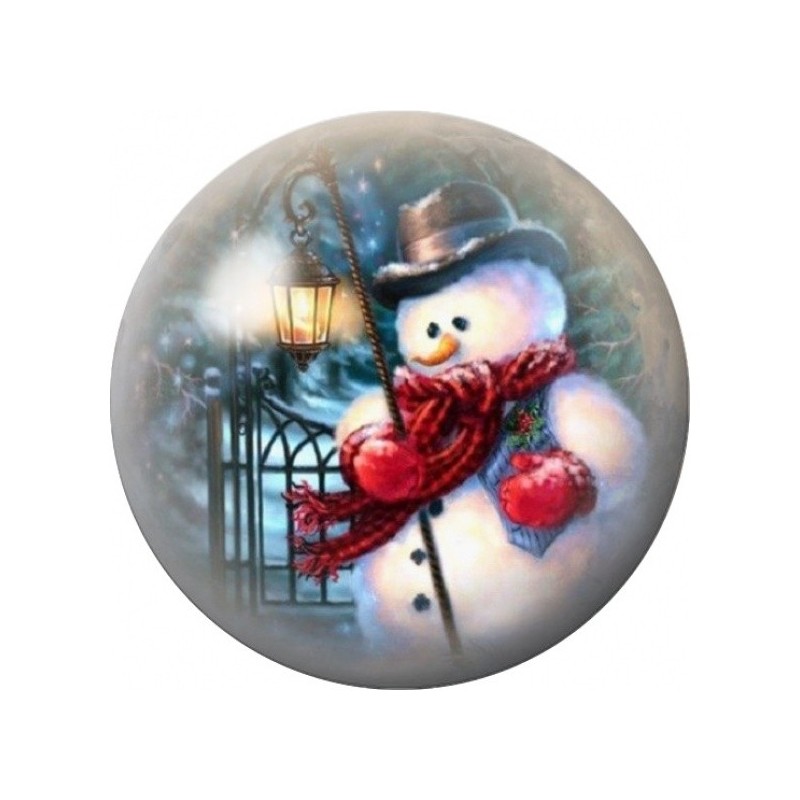 Cabochon en Verre Illustré Bonhomme de Neige au Lampadaire 12 à 25mm