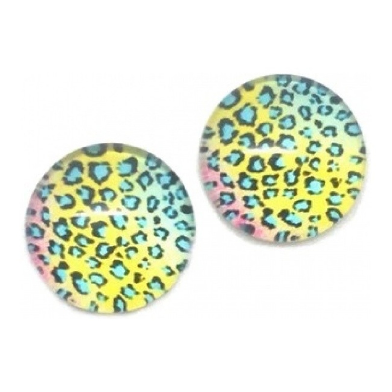 Lot de 2 Cabochons en Verre Motif Léopard Jaune 10mm