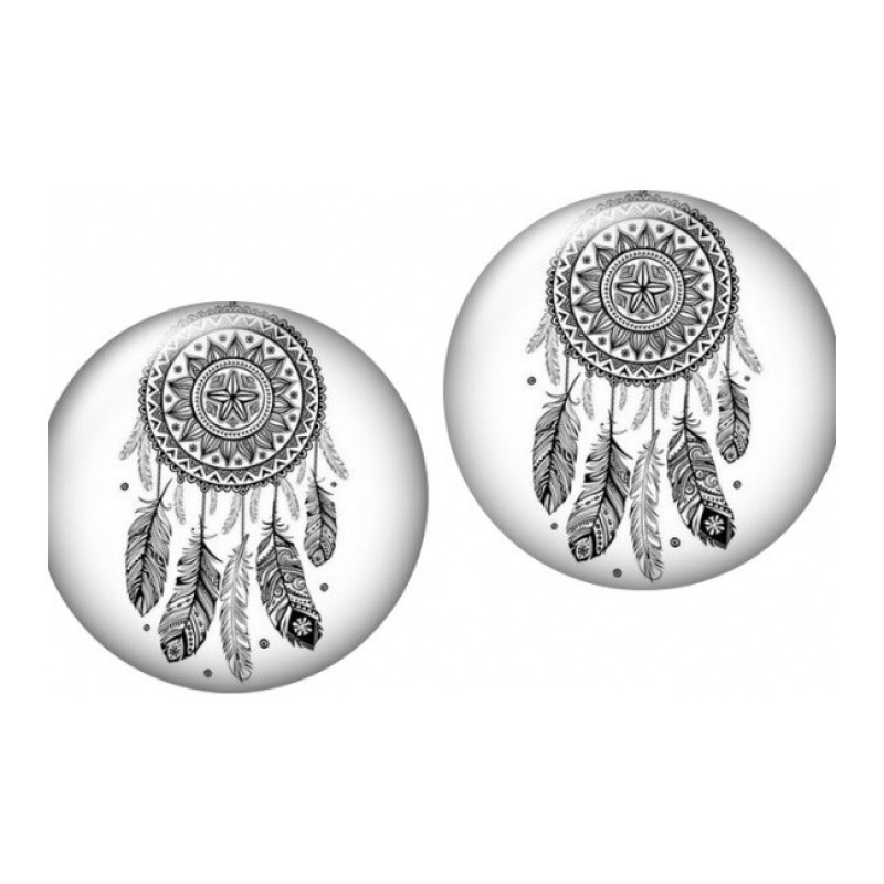 Lot de 2 Cabochons en Verre Attrape-Rêves Noir et Blanc 12mm