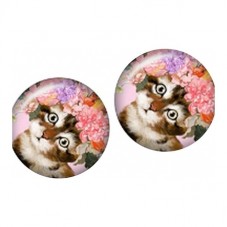 Lot de 2 Cabochons en Verre Chaton aux Fleurs 12mm pour la Création de Bijoux Fantaisie - DIY