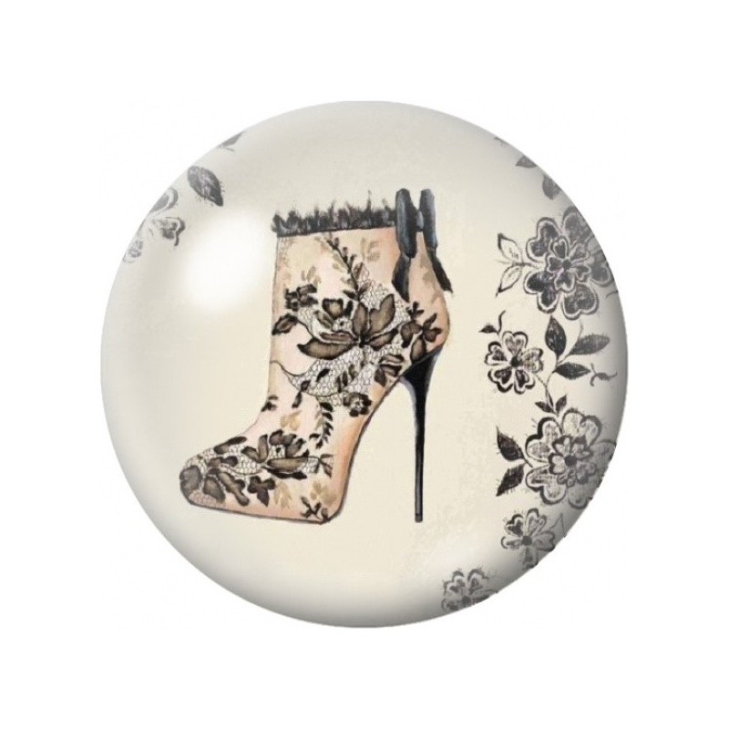 Cabochon en Verre Illustré Escarpin Tatoué aux Fleurs 12 à 25mm