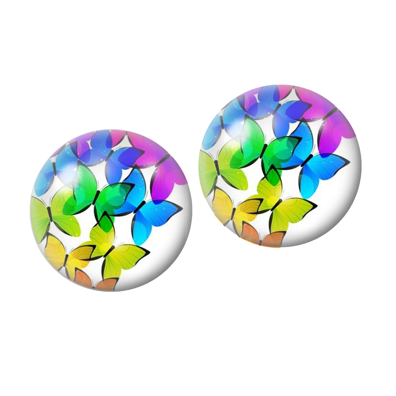 Lot de 2 Cabochons en Verre Papillons Multicolores 10mm