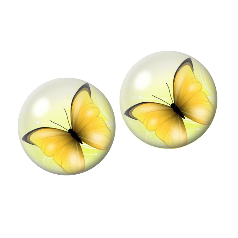 Lot de 2 Cabochons en Verre Papillon Jaune 10mm