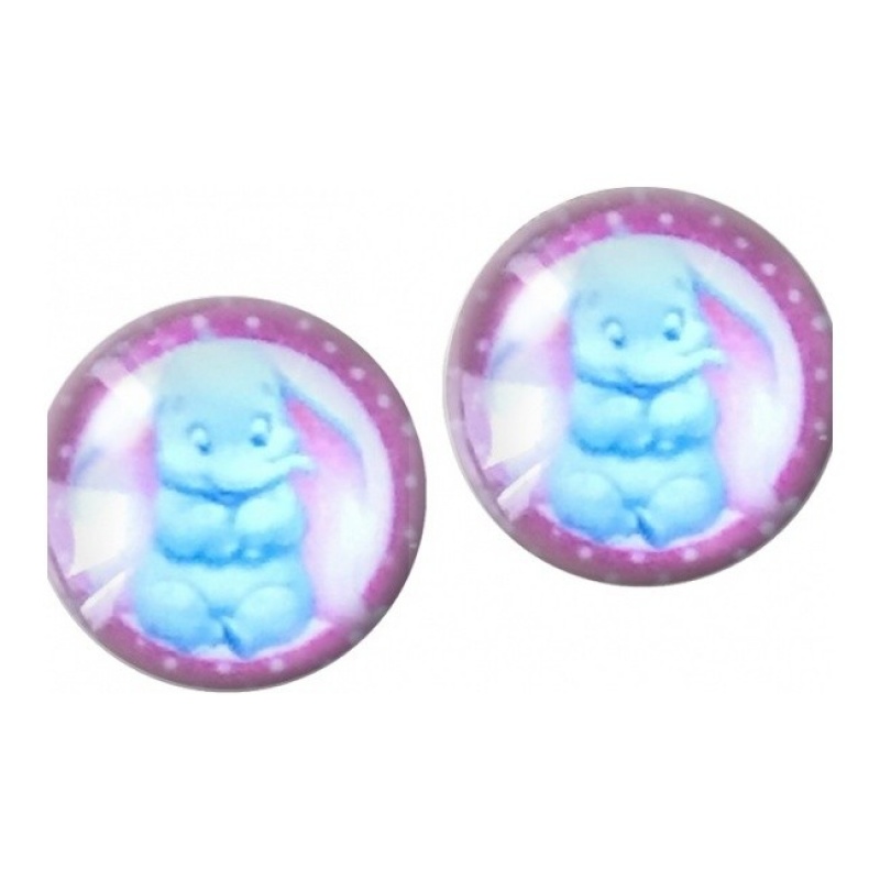 Lot de 2 Cabochons en Verre Éléphanteau Bleu 12mm