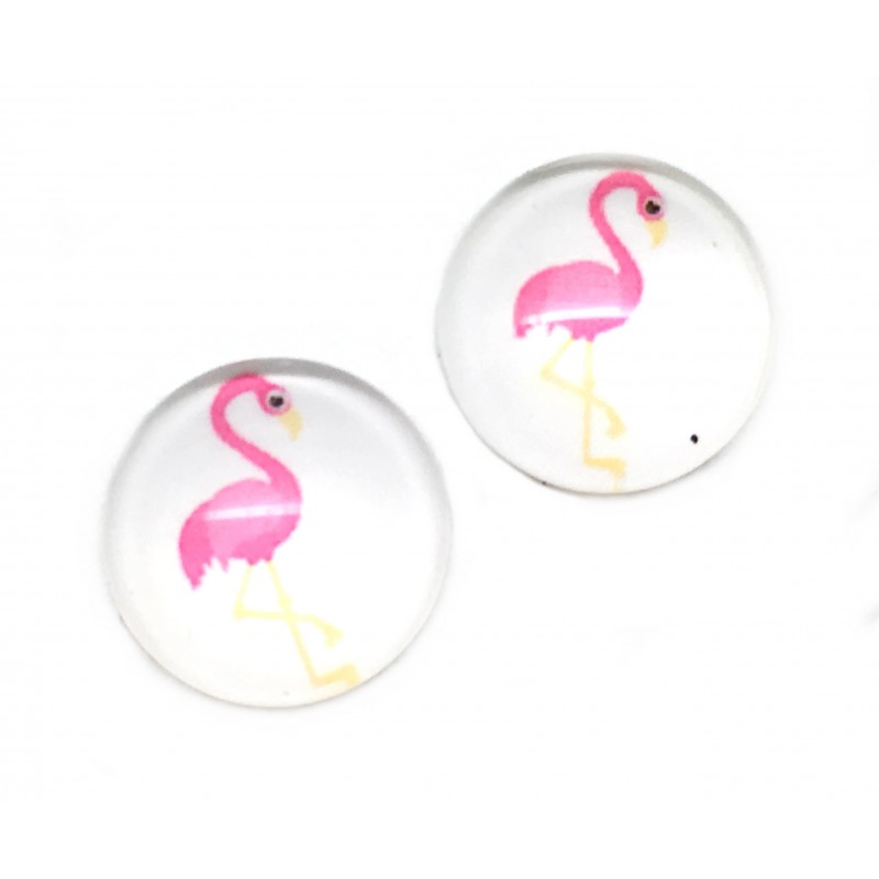 Lot de 2 Cabochons en Verre Flamant Rose Minimaliste 10mm