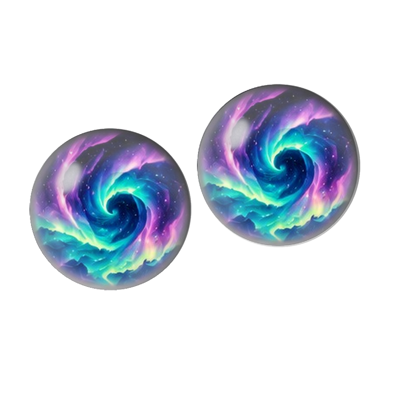 2 Cabochons en Verre Illustré Tourbillon Cosmique Multicolore 10mm