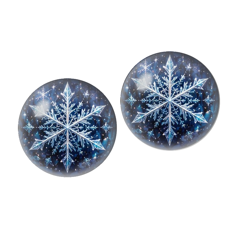 2 Cabochons en Verre Illustré Flocon de Neige Bleu 10mm
