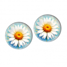 2 Cabochons en Verre Illustré Marguerite Blanche et Turquoise 10mm pour la Création de Bijoux Fantaisie - DIY