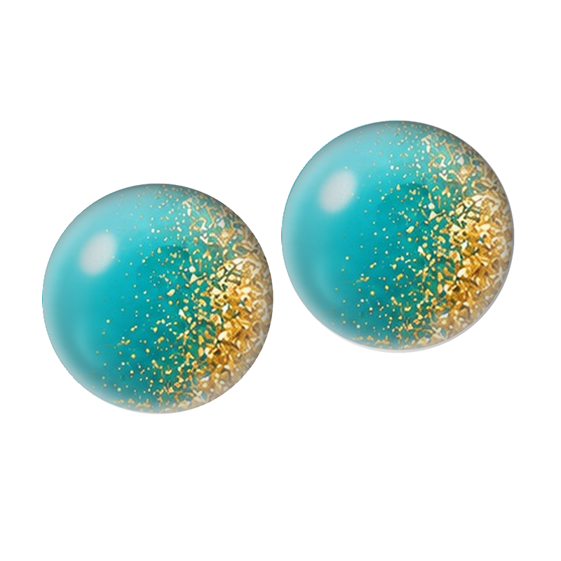 2 Cabochons en Verre Illustré Turquoise aux Éclats Dorés 10mm