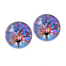 2 Cabochons en Verre Illustré Arbre Fleuri Multicolore 10mm pour la Création de Bijoux Fantaisie - DIY