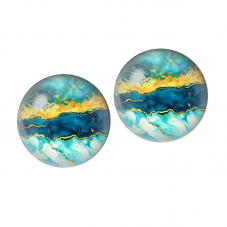 2 Cabochons en Verre Illustré Abstraction Turquoise et Or 10mm pour la Création de Bijoux Fantaisie - DIY