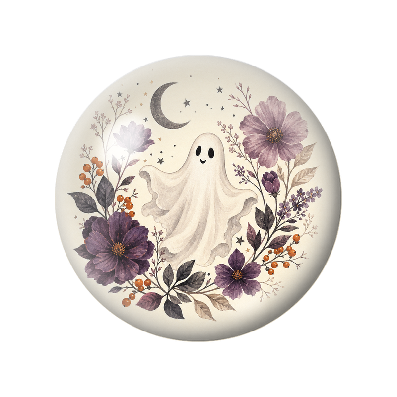 Cabochon en Verre Illustré Fantôme Fleuri sous la Lune 12 à 25mm