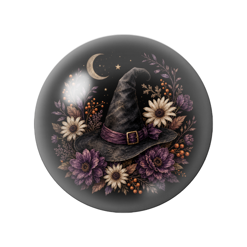Cabochon en Verre Illustré Chapeau de Sorcière Fleuri 12 à 25mm