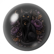 Cabochon en Verre Illustré Chat Noir au Médaillon Lunaire 12 à 25mm pour la Création de Bijoux Fantaisie - DIY