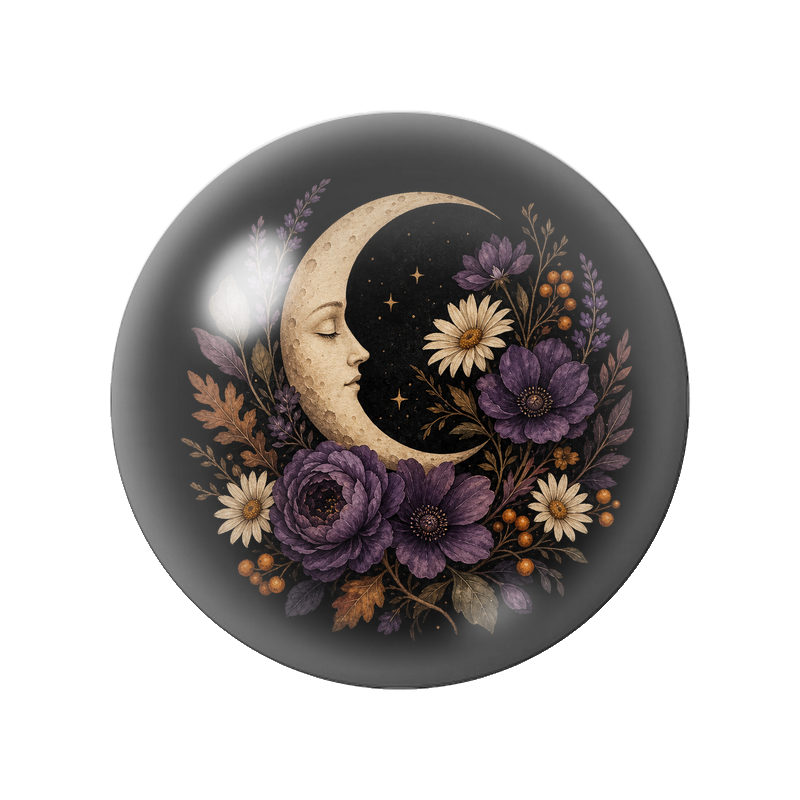 Cabochon en Verre Illustré Lune Fleurie dans la Nuit 12 à 25mm