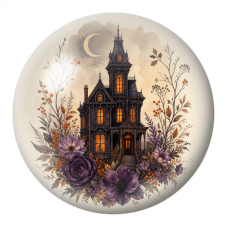 Cabochon en Verre Illustré Manoir Hanté sous la Lune 12 à 25mm pour la Création de Bijoux Fantaisie - DIY