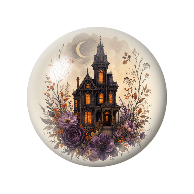 Cabochon en Verre Illustré Manoir Hanté sous la Lune 12 à 25mm