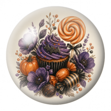 Cabochon en Verre Illustré Cupcake de Sorcière et Sucette Orange 12 à 25mm pour la Création de Bijoux Fantaisie - DIY
