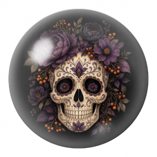 Cabochon en Verre Illustré Crâne Mexicain Fleuri 12 à 25mm pour la Création de Bijoux Fantaisie - DIY